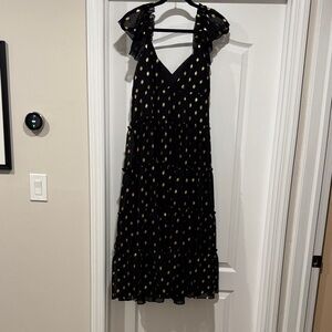 Lulu's Black and Gold Midi Dress